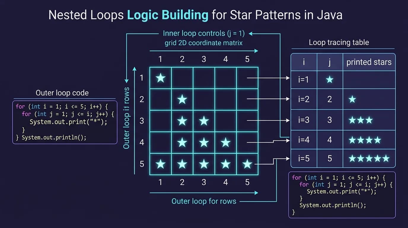 Java Nested Loops Logic Building and 2D Matrix Grid Tracing